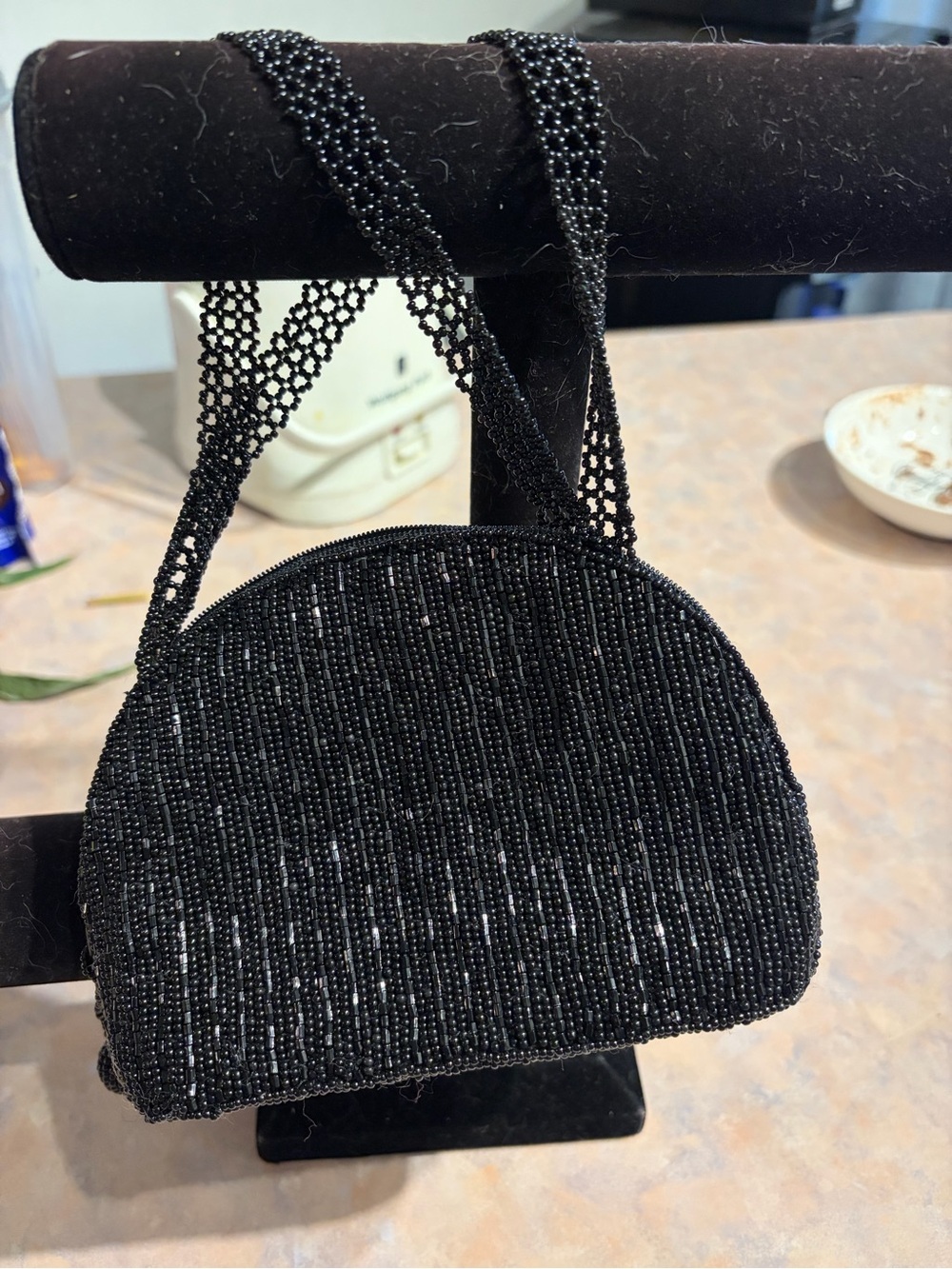 Black Beaded Half-Moon Women’s Evening Bag